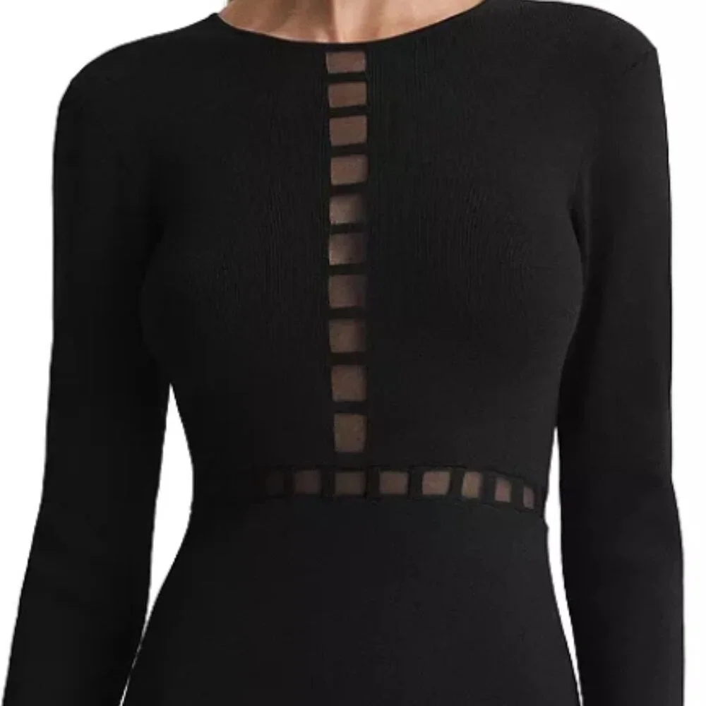 Reiss Sage ladder trim black knit long sleeve dress, size M NWT - Picture 1 of 7